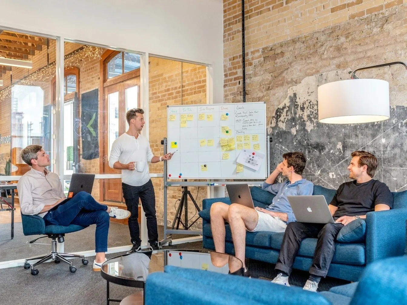 B2B marketing team planning a campaign at a whiteboard
