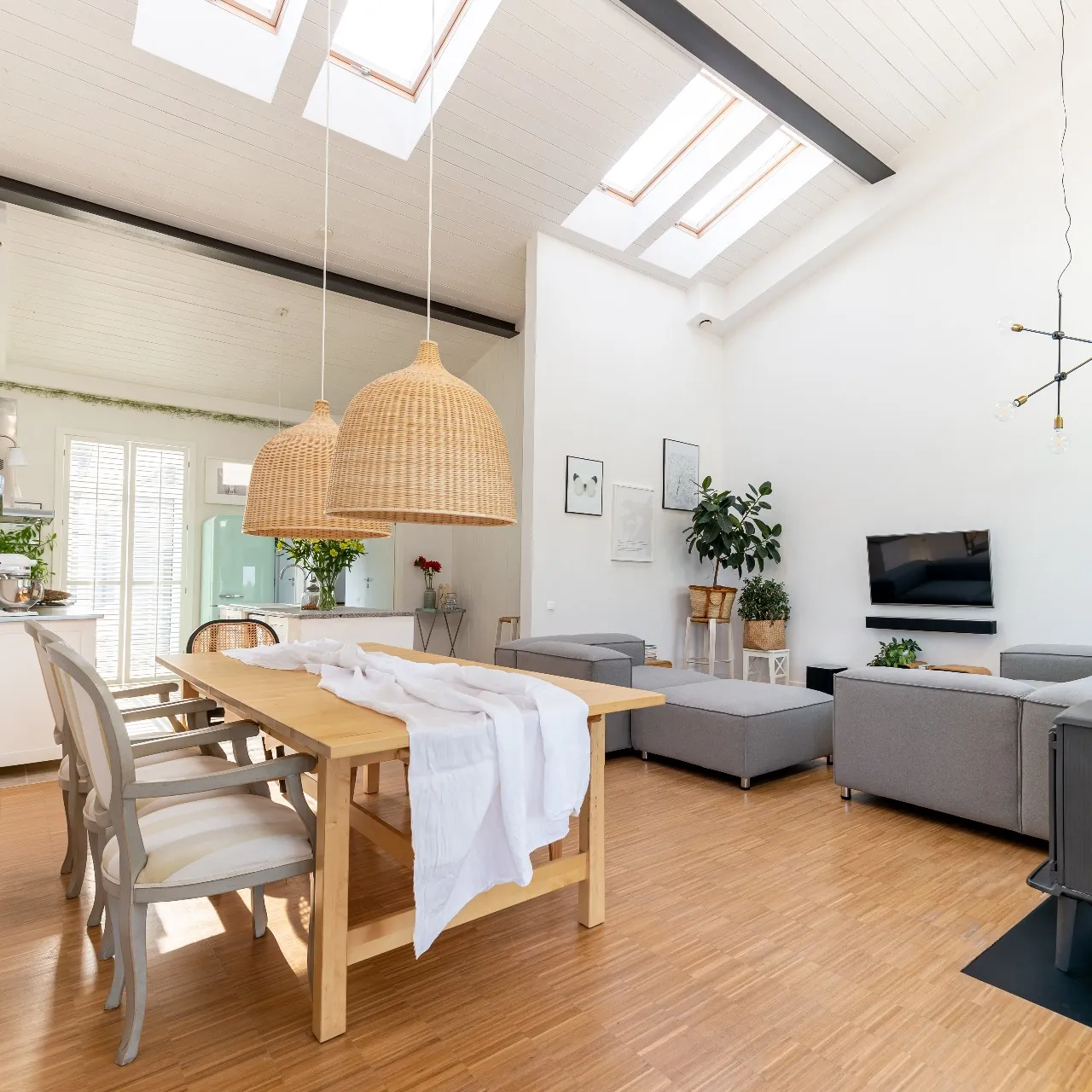 Bright renovated open-plan kitchen and living room